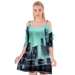 Buildings City Urban Destruction Background Cutout Spaghetti Strap Chiffon Dress