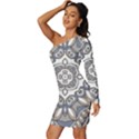 Flower Art Decorative Mandala Pattern Ornamental Long Sleeve One Shoulder Mini Dress View2