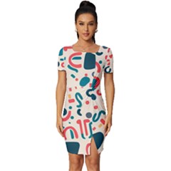 Shapes Pattern  Fitted Knot Split End Bodycon Dress by Sobalvarro