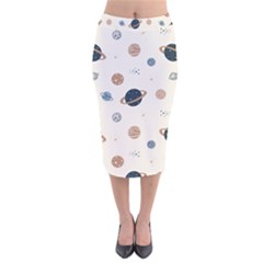 Space Planets Art Pattern Design Wallpaper Velvet Midi Pencil Skirt by Ravend