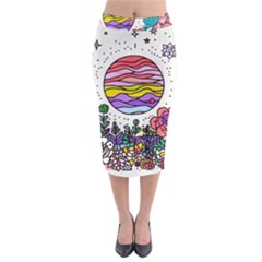 Rainbow Fun Cute Minimal Doodle Drawing Unique Midi Pencil Skirt by Ravend