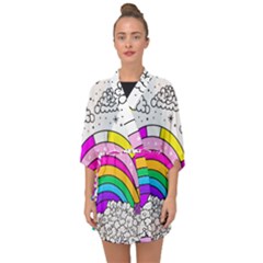 Rainbow Fun Cute Minimal Doodle Drawing Art Half Sleeve Chiffon Kimono by Ravend