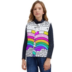 Rainbow Fun Cute Minimal Doodle Drawing Art Kid s Short Button Up Puffer Vest	 by Ravend