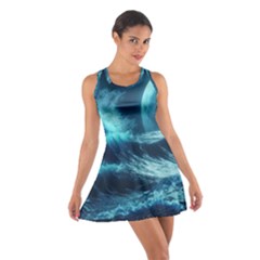 Moonlight High Tide Storm Tsunami Waves Ocean Sea Cotton Racerback Dress by Ravend