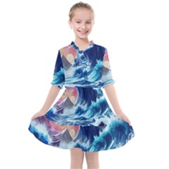 Storm Tsunami Waves Ocean Sea Nautical Nature Kids  All Frills Chiffon Dress