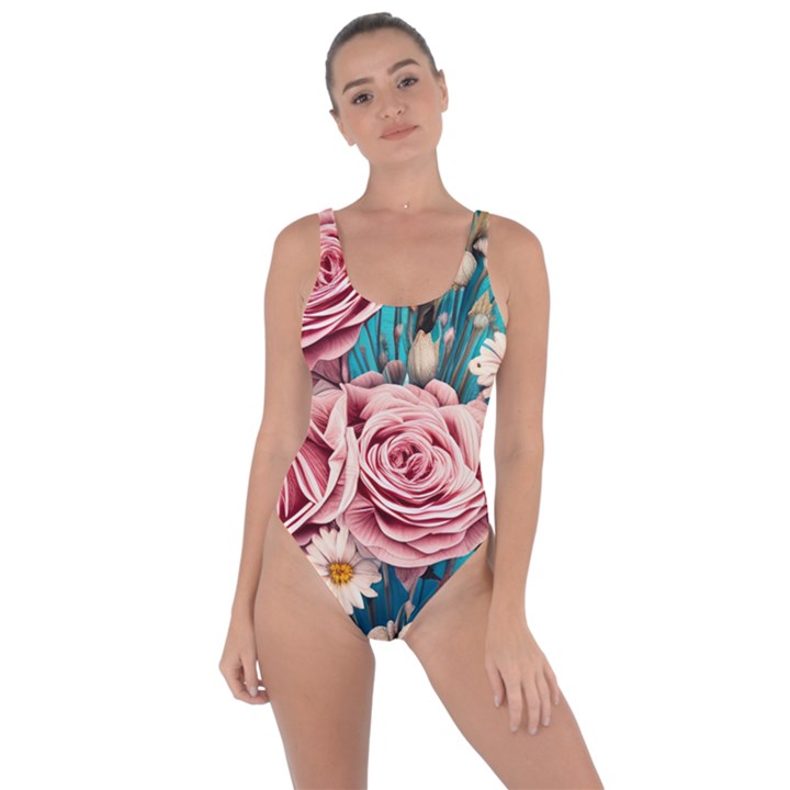 Coral Blush Rose on Teal Bring Sexy Back Swimsuit
