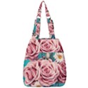 Coral Blush Rose on Teal Center Zip Backpack View1