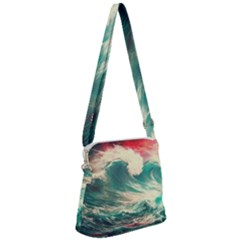 Storm Tsunami Waves Ocean Sea Nautical Nature Painting Zipper Messenger Bag