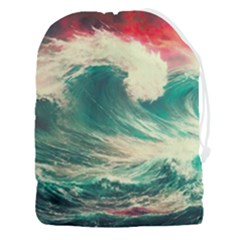 Storm Tsunami Waves Ocean Sea Nautical Nature Painting Drawstring Pouch (3xl) by Ravend
