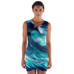 Tsunami Tidal Wave Ocean Waves Sea Nature Water Wrap Front Bodycon Dress by Ravend