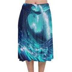 Tsunami Tidal Wave Ocean Waves Sea Nature Water Velvet Flared Midi Skirt