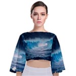 Thunderstorm Storm Tsunami Waves Ocean Sea Tie Back Butterfly Sleeve Chiffon Top