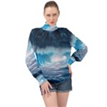 Thunderstorm Storm Tsunami Waves Ocean Sea High Neck Long Sleeve Chiffon Top