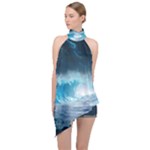 Thunderstorm Storm Tsunami Waves Ocean Sea Halter Asymmetric Satin Top