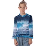 Thunderstorm Storm Tsunami Waves Ocean Sea Kids  Frill Detail Tee