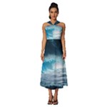 Thunderstorm Storm Tsunami Waves Ocean Sea Sleeveless Cross Front Cocktail Midi Chiffon Dress