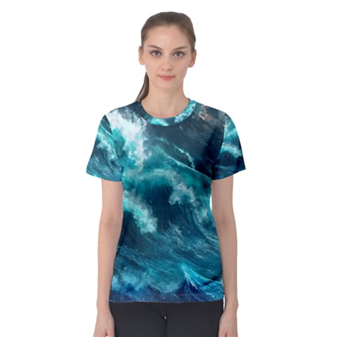 Thunderstorm Tsunami Tidal Wave Ocean Waves Sea Women s Sport Mesh Tee by Ravend