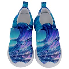 Tsunami Tidal Wave Ocean Waves Sea Nature Water Blue Kids  Velcro No Lace Shoes by Ravend