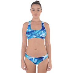 Tsunami Tidal Wave Ocean Waves Sea Nature Water Blue Painting Cross Back Hipster Bikini Set
