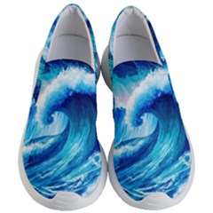 Tsunami Tidal Wave Ocean Waves Sea Nature Water Blue Painting Women s Lightweight Slip Ons