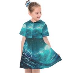 Tsunami Waves Ocean Sea Nautical Nature Water Kids  Sailor Dress