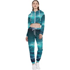 Tsunami Waves Ocean Sea Nautical Nature Water Cropped Zip Up Lounge Set