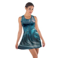 Tsunami Waves Ocean Sea Water Rough Seas 3 Cotton Racerback Dress by Ravend