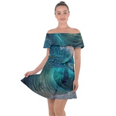 Tsunami Waves Ocean Sea Water Rough Seas 2 Off Shoulder Velour Dress by Ravend