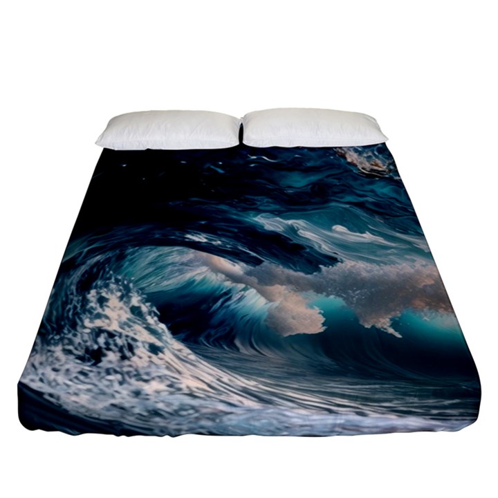 Tsunami Waves Ocean Sea Water Rough Seas 5 Fitted Sheet (Queen Size)