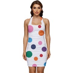 Polka Dot Sleeveless Wide Square Neckline Ruched Bodycon Dress