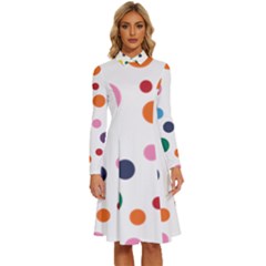Polka Dot Long Sleeve Shirt Collar A-line Dress by 8989