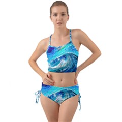 Tsunami Waves Ocean Sea Nautical Nature Water Painting Mini Tank Bikini Set by Ravend