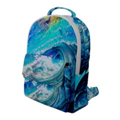 Tsunami Waves Ocean Sea Nautical Nature Water Painting Flap Pocket Backpack (large) by Ravend