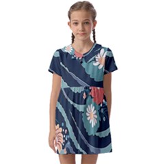 Waves Flowers Pattern Water Floral Minimalist Kids  Asymmetric Collar Dress by Ravend