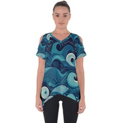Waves Ocean Sea Abstract Whimsical Abstract Art Cut Out Side Drop Tee