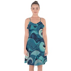 Waves Ocean Sea Abstract Whimsical Abstract Art Ruffle Detail Chiffon Dress