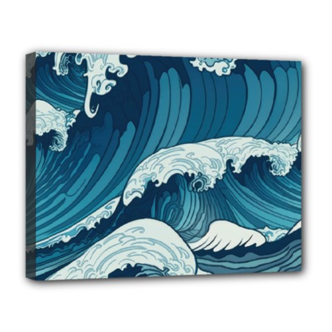 Waves Ocean Sea Pattern Water Tsunami Rough Seas Canvas 14  X 11  (stretched)