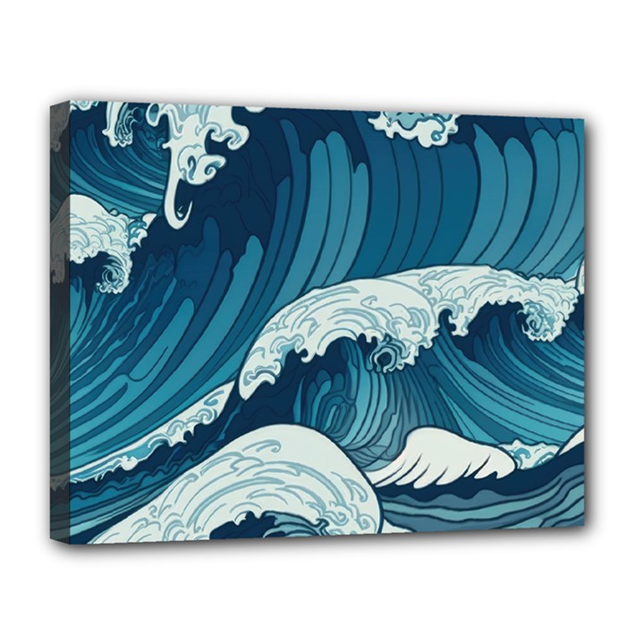 Waves Ocean Sea Pattern Water Tsunami Rough Seas Canvas 14  x 11  (Stretched)