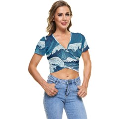 Waves Ocean Sea Pattern Water Tsunami Rough Seas Short Sleeve Foldover Tee