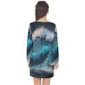 Tsunami Waves Ocean Sea Water Rough Seas Long Sleeve Chiffon Shift Dress  View2