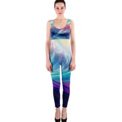 Waves Ocean Sea Tsunami Nautical Nature Water One Piece Catsuit by Ravend