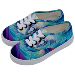 Waves Ocean Sea Tsunami Nautical Nature Water Kids  Classic Low Top Sneakers by Ravend