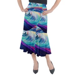 Waves Ocean Sea Tsunami Nautical Nature Water Midi Mermaid Skirt by Ravend