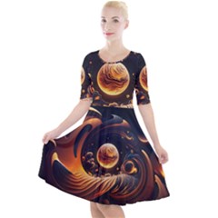 Ai Generated Swirl Space Design Fractal Light Abstract Quarter Sleeve A-line Dress by Ravend