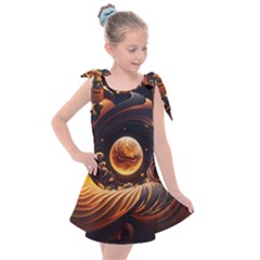 Ai Generated Swirl Space Design Fractal Light Abstract Kids  Tie Up Tunic Dress by Ravend