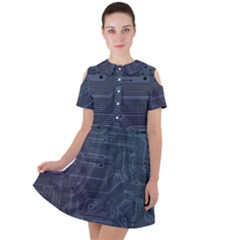 Circuit Board Circuits Mother Board Computer Chip Short Sleeve Shoulder Cut Out Dress  by Ravend