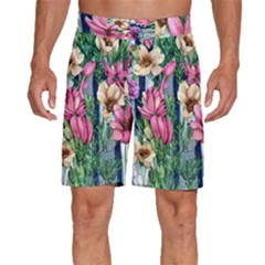 Big And Bright Watercolor Flowers Men s Beach Shorts by GardenOfOphir