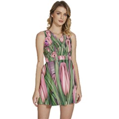 Chic Choice Classic Watercolor Flowers Sleeveless High Waist Mini Dress