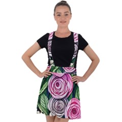 Breathtaking Bright Brilliant Watercolor Flowers Velvet Suspender Skater Skirt by GardenOfOphir