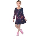 Ai Generated Swirls Space Design Fractal Light 3d Art Pattern Kids  Long Sleeve Velvet Dress View1